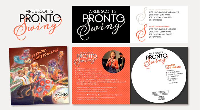 Logo design for Pronto Swing and design of Ev'rybody Wants To Be a Cat E.P. cover